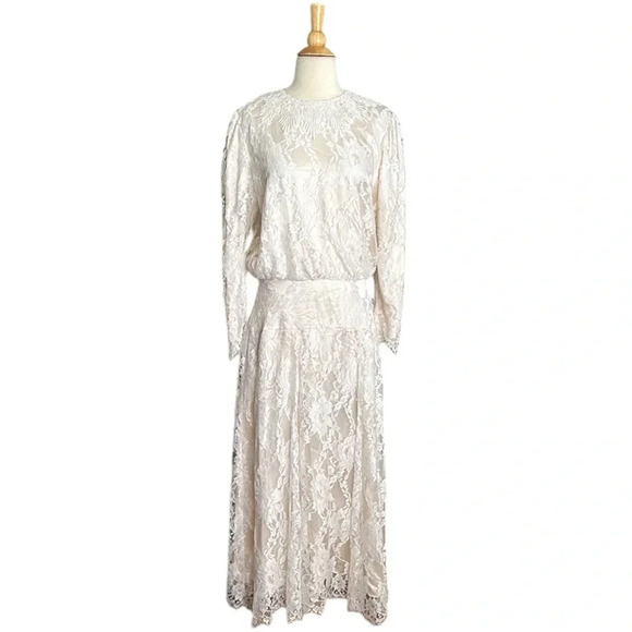 Vintage JESSICA McCLINTOCK Lace Dress Victorian Wedding Long Feminine Ivory - Picture 17 of 17